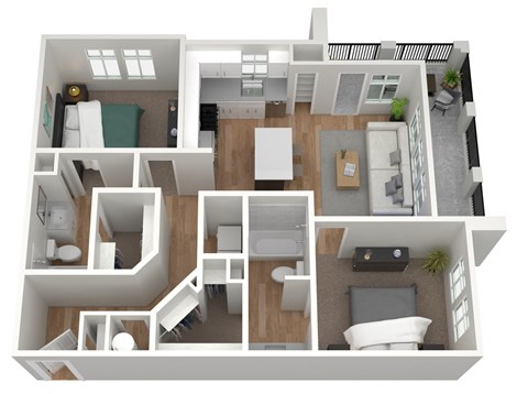 Floor plan for 2 beds, 2 baths, 1142 sqft